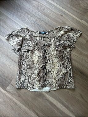 Eva Franco Snake Print Flutter Sleeve Top blouse - Brown/Beige